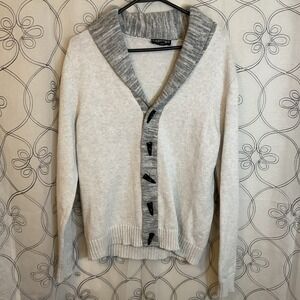 Men's Express Grey Cardigan Toggle Sweater Long Sleeve Size Medium